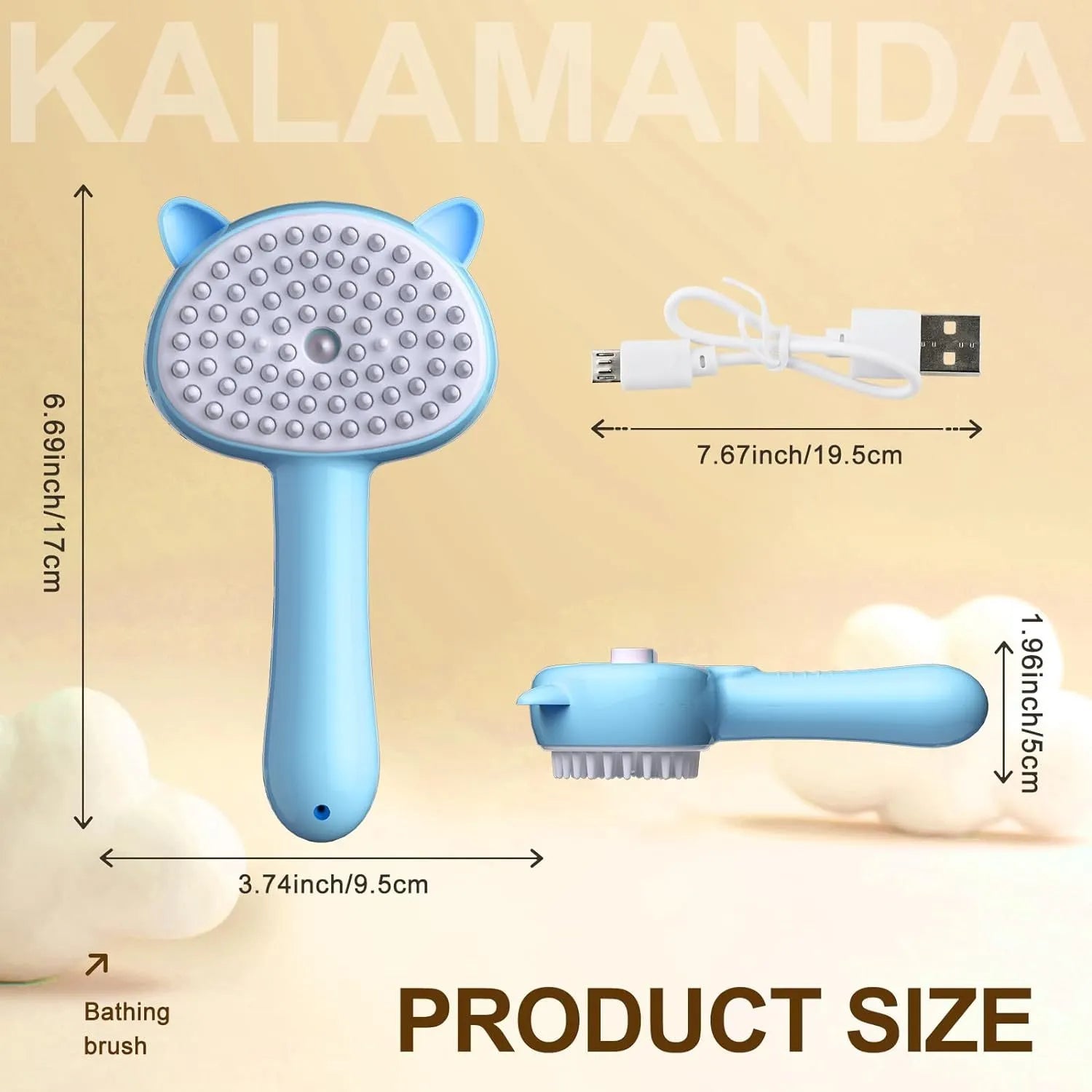 Cat steam brush with ergonomic handle and release button for pet grooming
