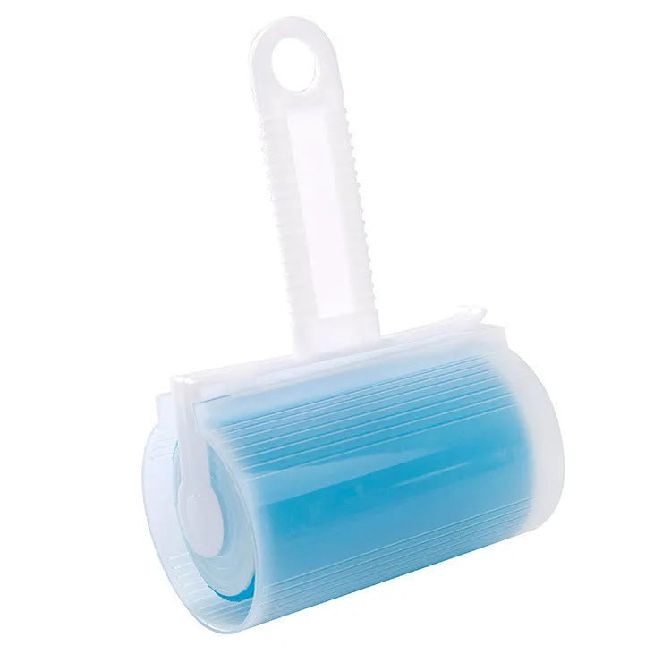 Washable reusable lint roller for pet hair removal in blue, green, pink and yellow colours with protective cover
