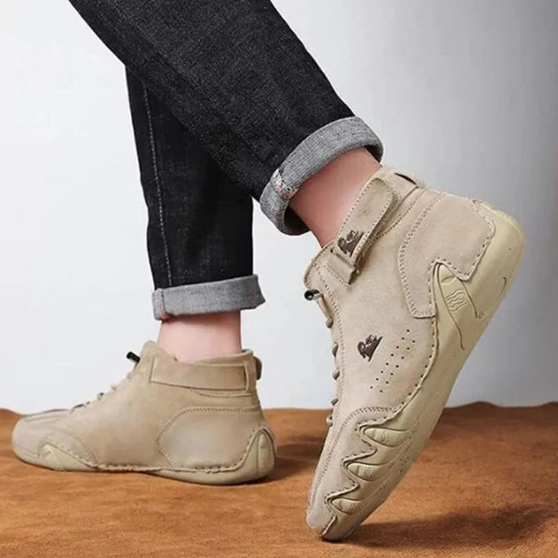 Men's ankle boots autumn winter suede velcro lace-up sneakers non-slip rubber sole black grey khaki