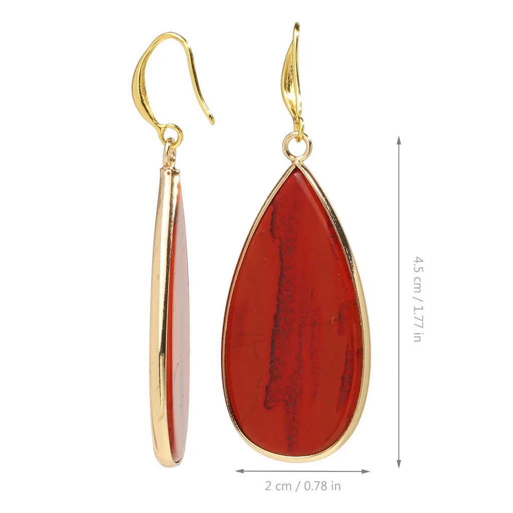 Handcrafted vintage stone water droplet earrings in tigereye, amethyst, pink crystal, redstone and turquoise colours