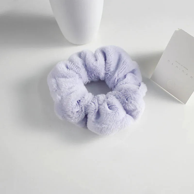 Girly cute plush large intestine hair tie in vintage geometry style, available in 9 colours including black and pink
