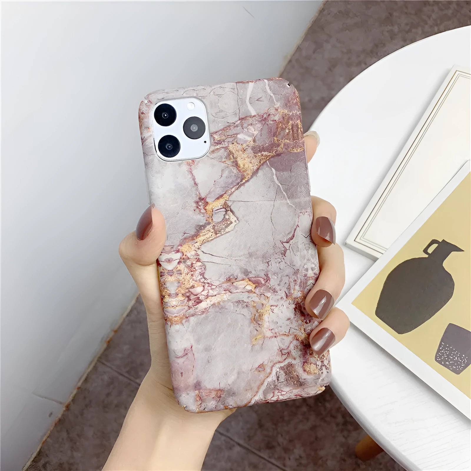 Marbled PC phone case with geometric water paste pattern in simple style for iPhone Samsung Huawei Xiaomi