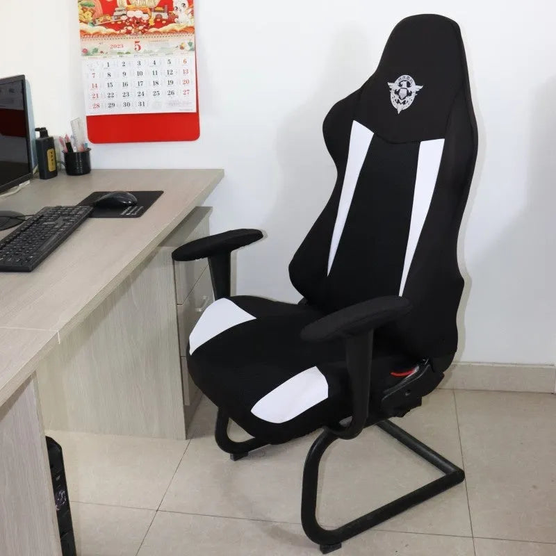 Dustproof polyester chair cover set for home computer chair, 80x88cm, black red, with armrest covers