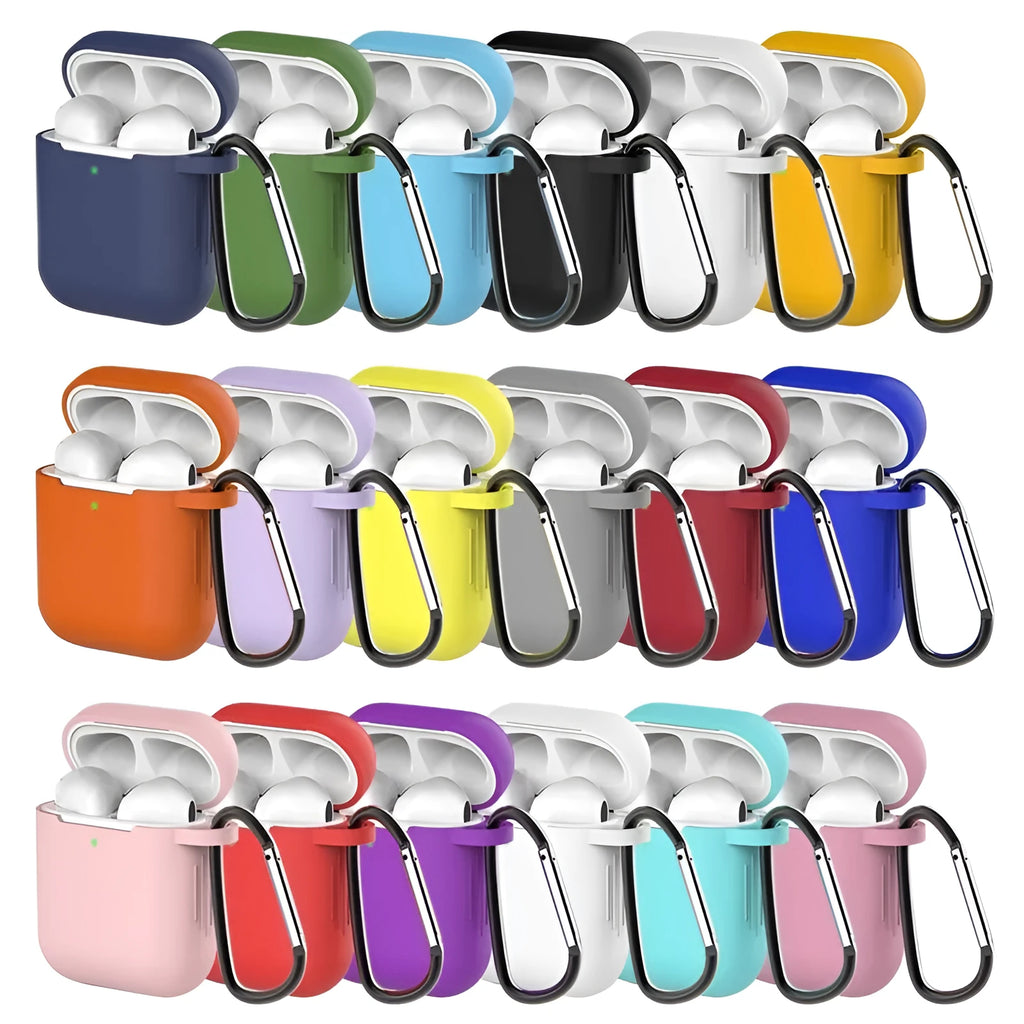 Silicone clamshell covers for Apple AirPods first and second generation in multiple colour options