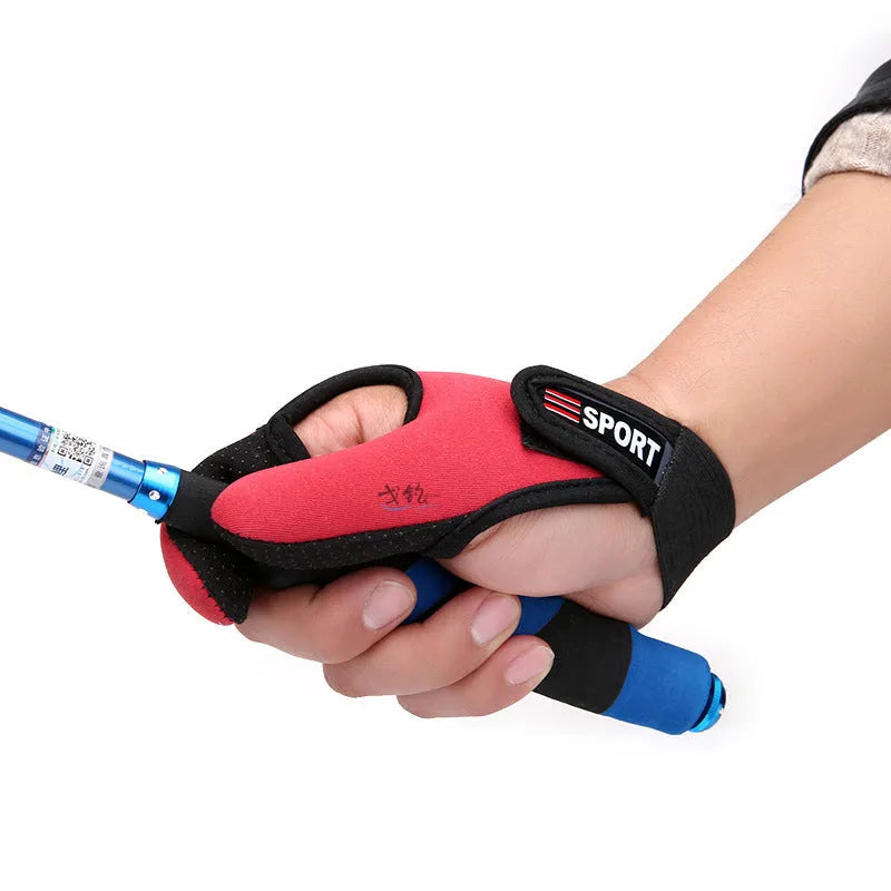 Two-finger fishing glove showing diving cloth back and microfiber palm, available in multiple colour options