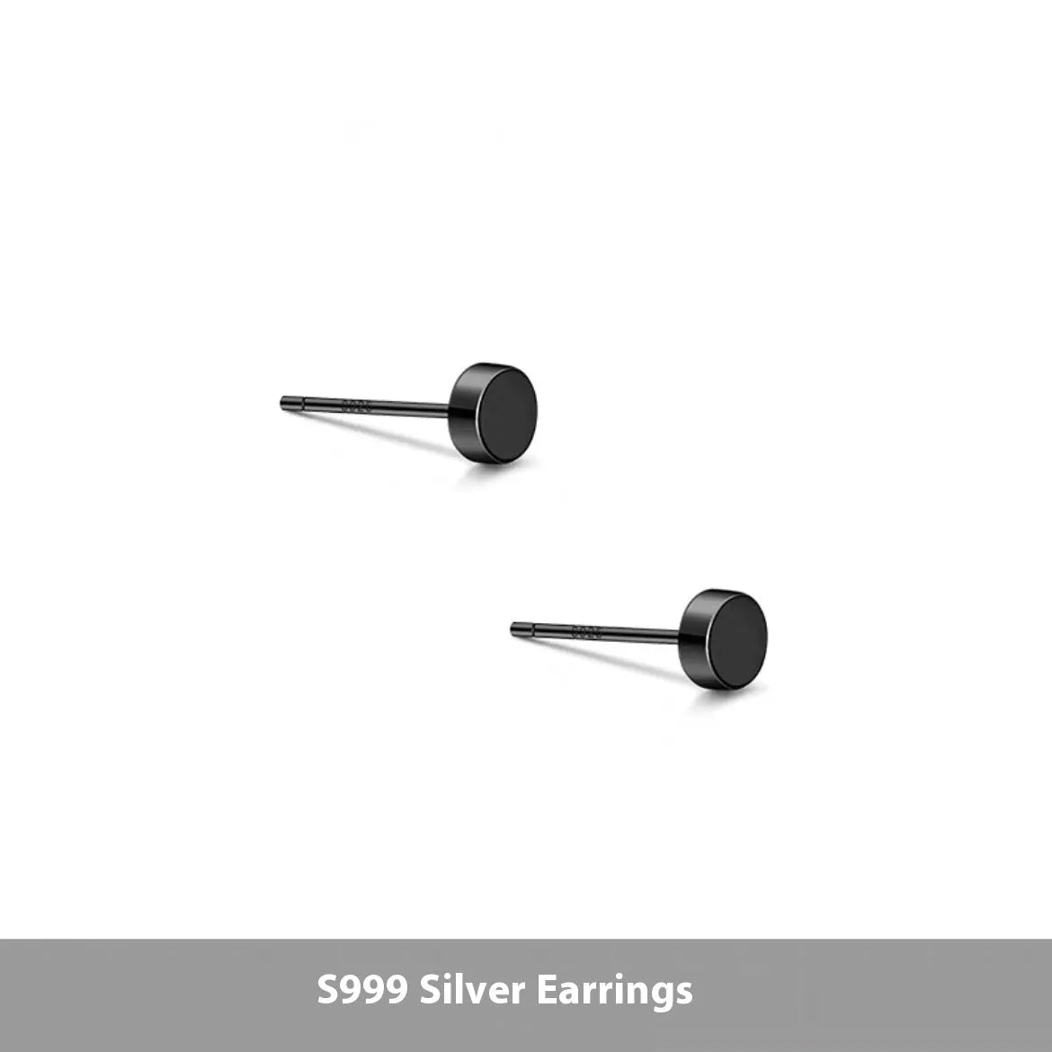 Sterling silver S999 flat ear bone stud earrings with round geometric design in silver and black colours