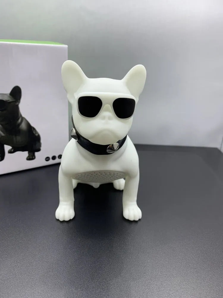 Mini bulldog-shaped Bluetooth portable speaker in black, red, or white colour options