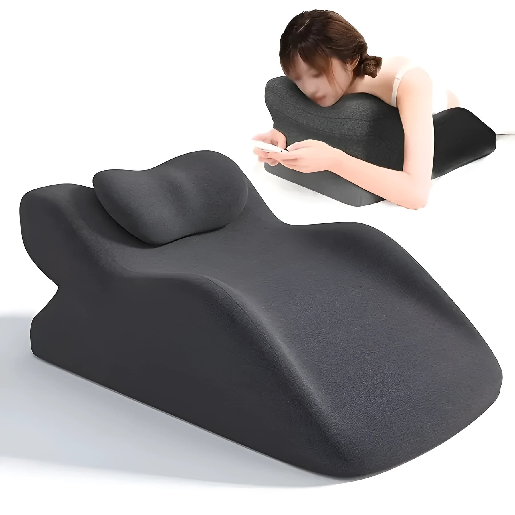 Stomach sleeper pillow for prone position support in blue, dark grey, green, and light grey colour options