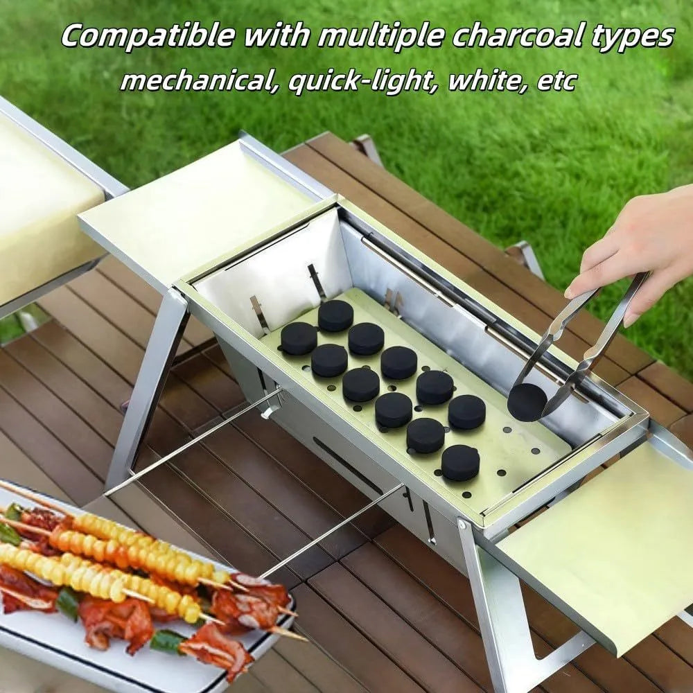 Small foldable portable charcoal grill for camping and outdoor cooking