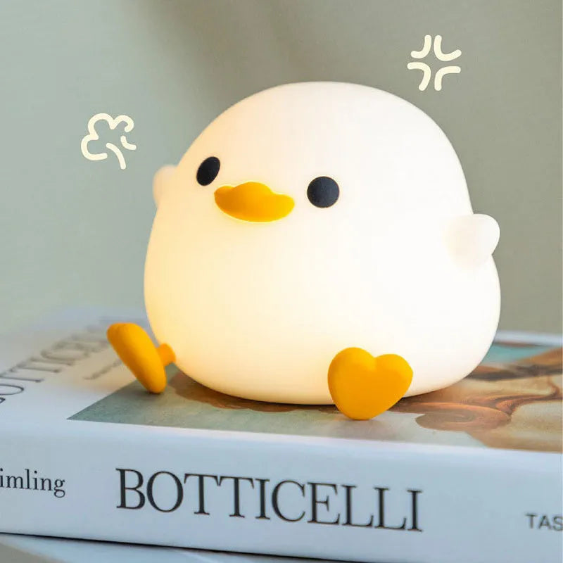 Doudou Duck silicone night light, BPA-free, squeeze to glow, 2 brightness levels, USB charging