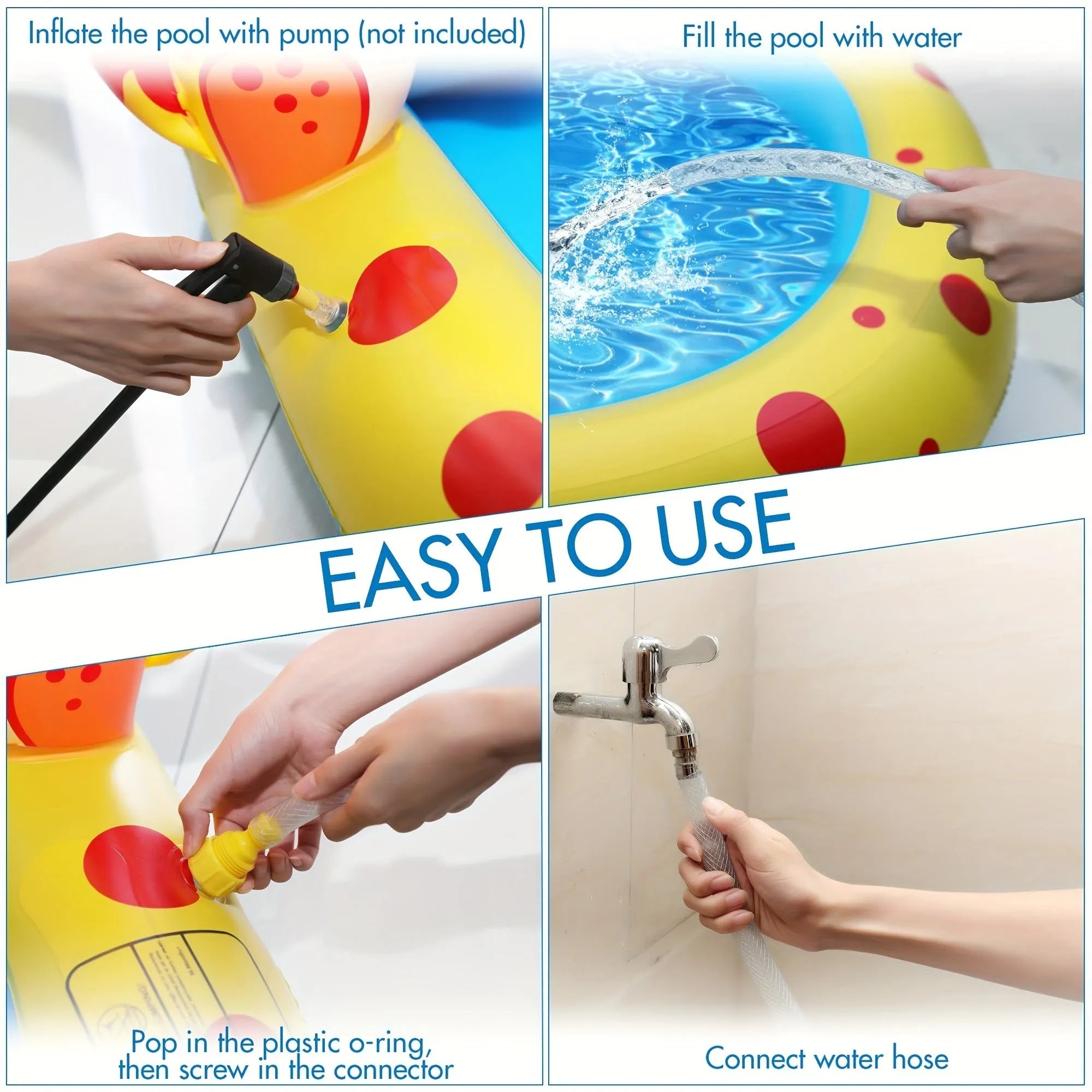Blue dinosaur-themed water spray pool with shark toy measuring 170cm long for garden play