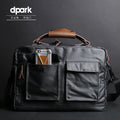 Dpark black single shoulder laptop bag for 14-15 inch laptops shown next to brown and khaki colour options.