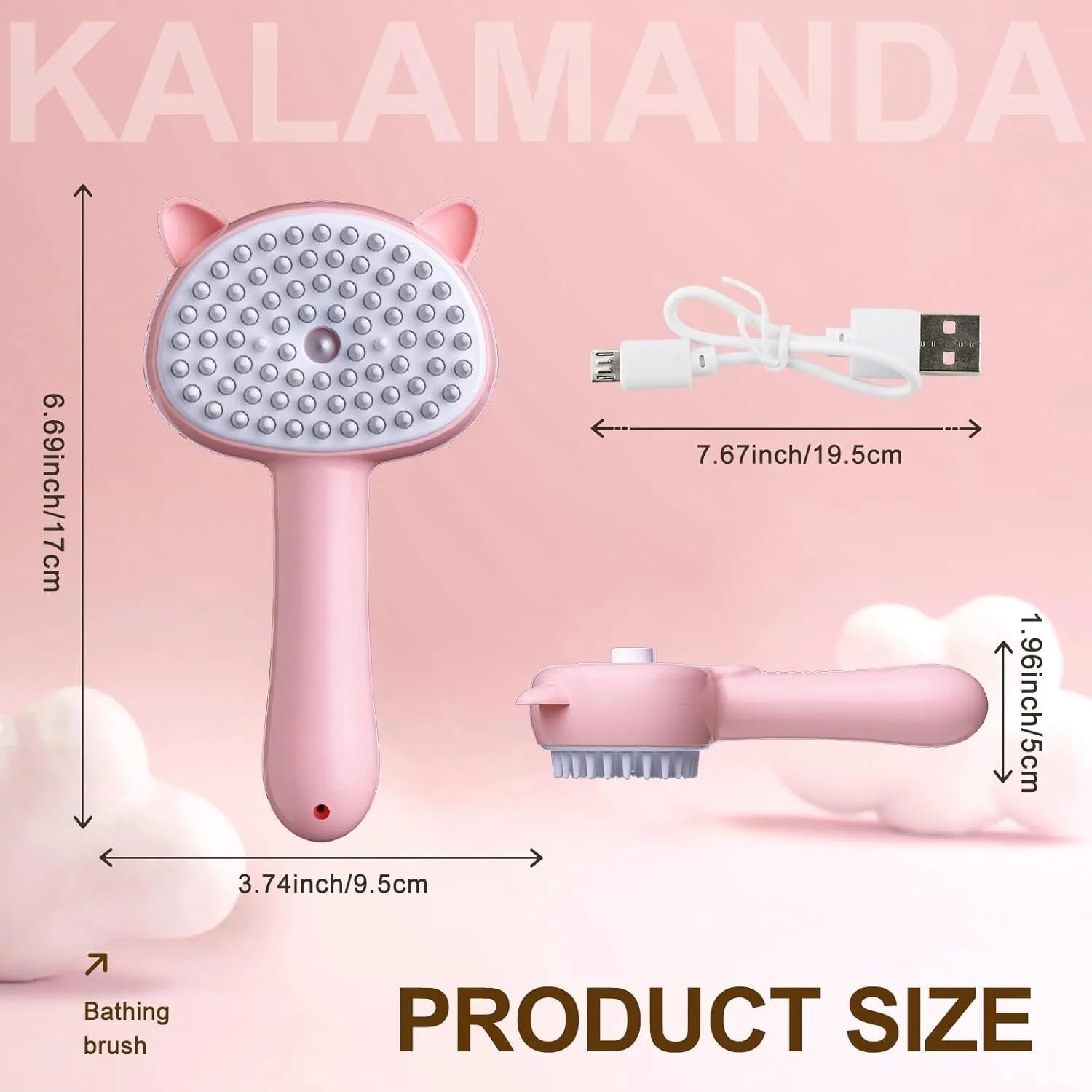 Cat steam brush with ergonomic handle and release button for pet grooming