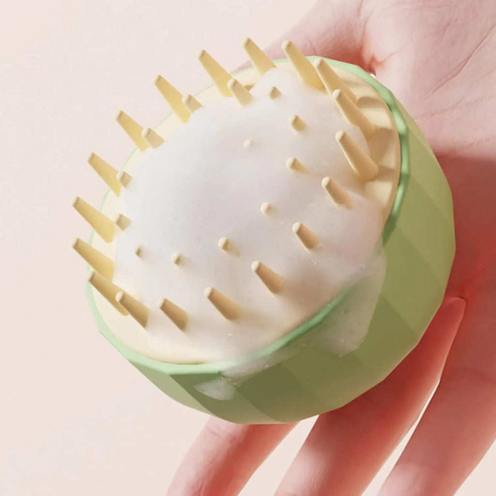 Green pink white dog cat bath massage shampoo brush with double-sided design and drain holes