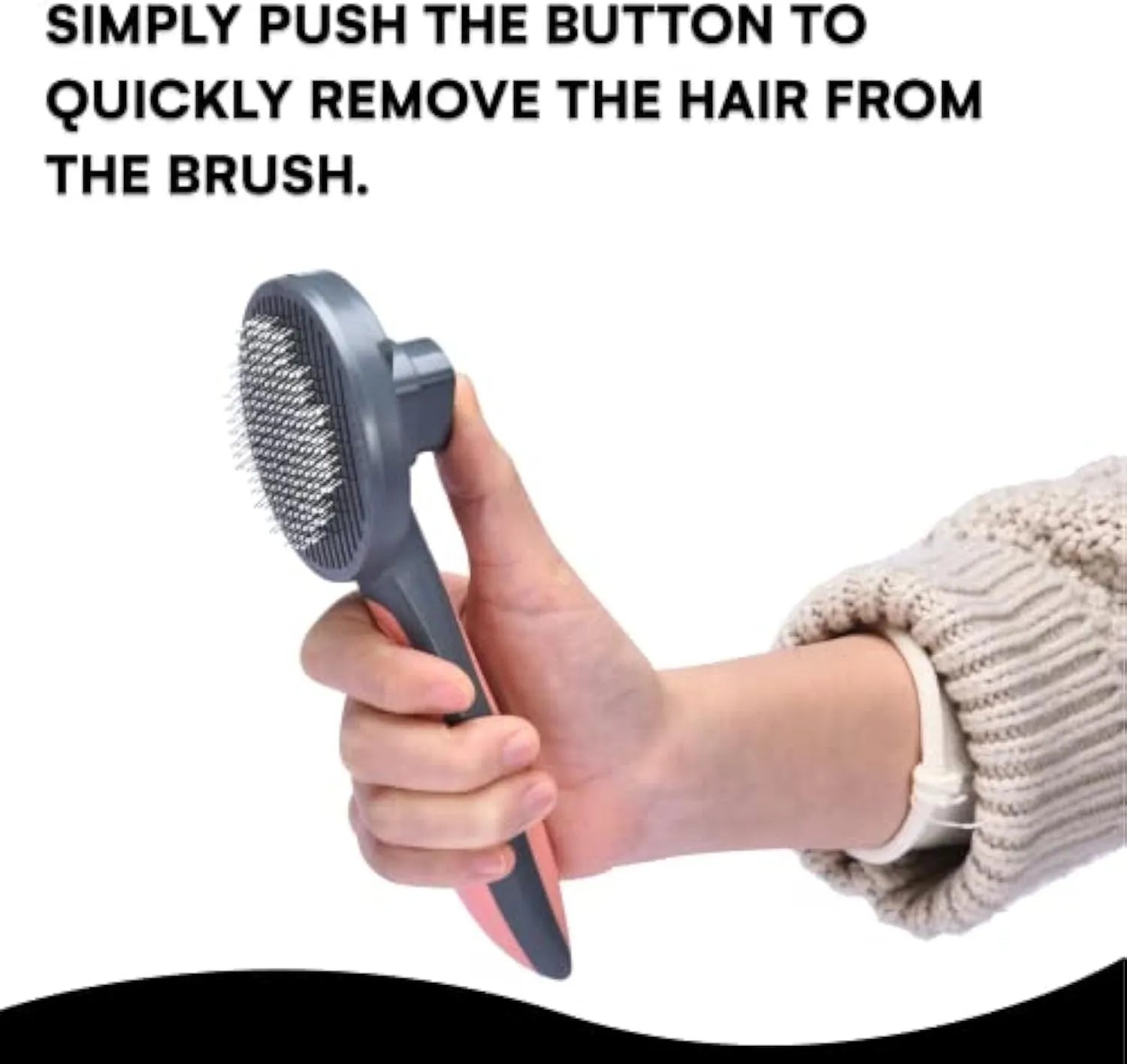 Black Rhino grey self-cleaning slicker brush for grooming cats and dogs with one-click button.