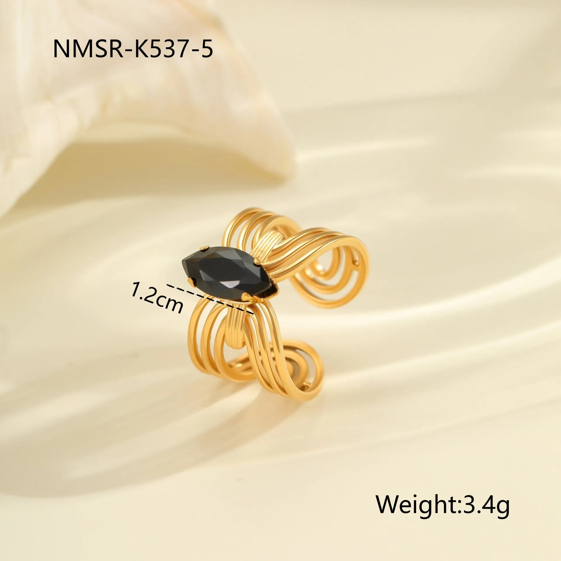Geometric open mouth stainless steel ring with zircon stones and electroplated finish