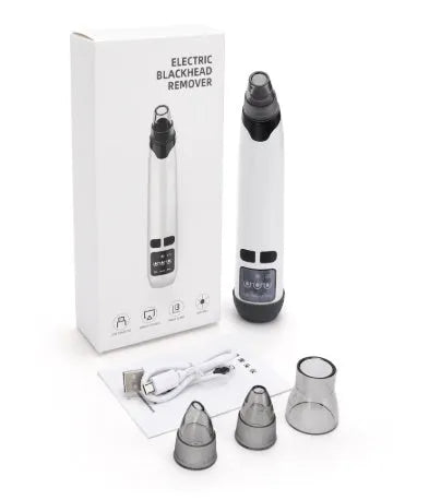 Blackhead suction instrument with three interchangeable heads for facial pore cleaning and exfoliation