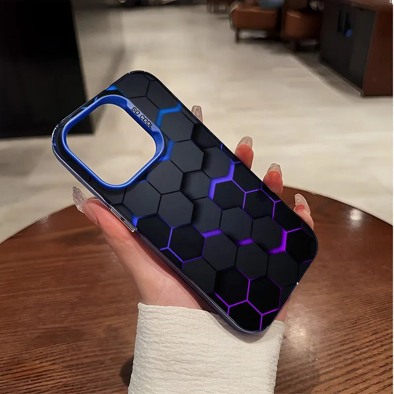 Frosted protective phone case for Apple iPhone with honeycomb square pattern in Moonlight colour options
