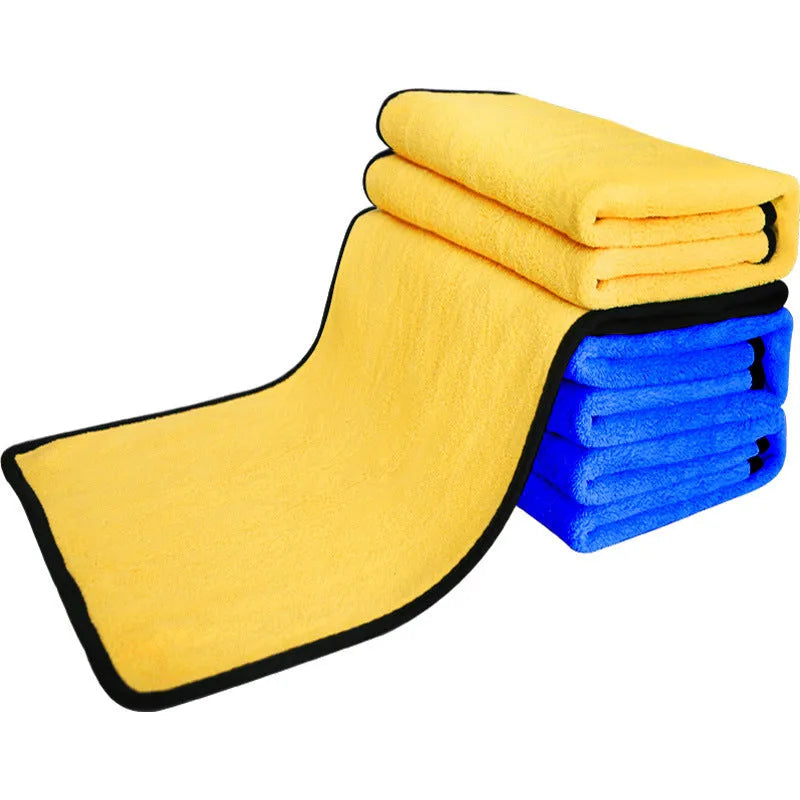 Thickened double-sided microfiber car wash towel in front bright yellow and back gray, 30x30cm