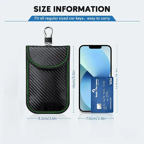 Faraday bag key protector (16 x 10 cm) in blue, green, red, and white for car key fob signal blocking anti-theft