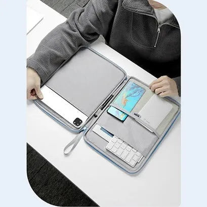Imitation leather tablet protective case with carry handle in light grey colour
