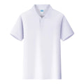 Short-sleeved straight-cut cotton pullover work shirt on a hanger, shown in a solid colour for embroidery.