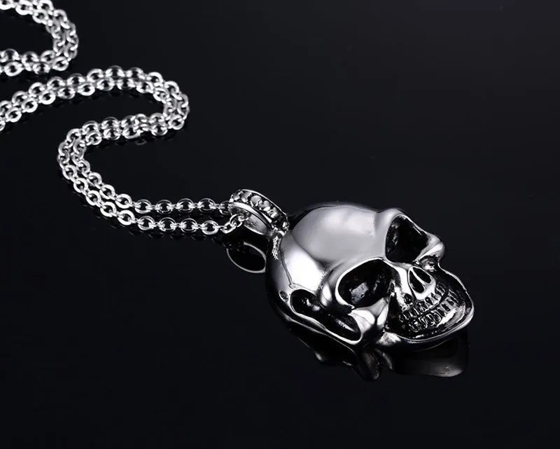 Unisex electroplated alloy skull pendant necklace with chain and leather rope options