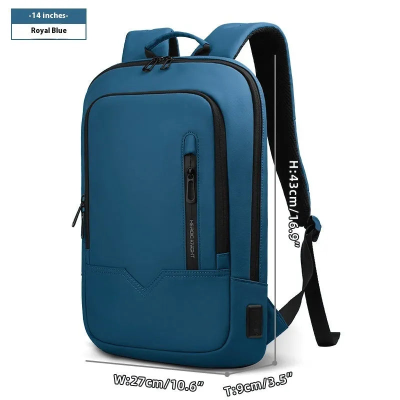 Solid colour polyester laptop backpack with USB charging port shown in olive green.