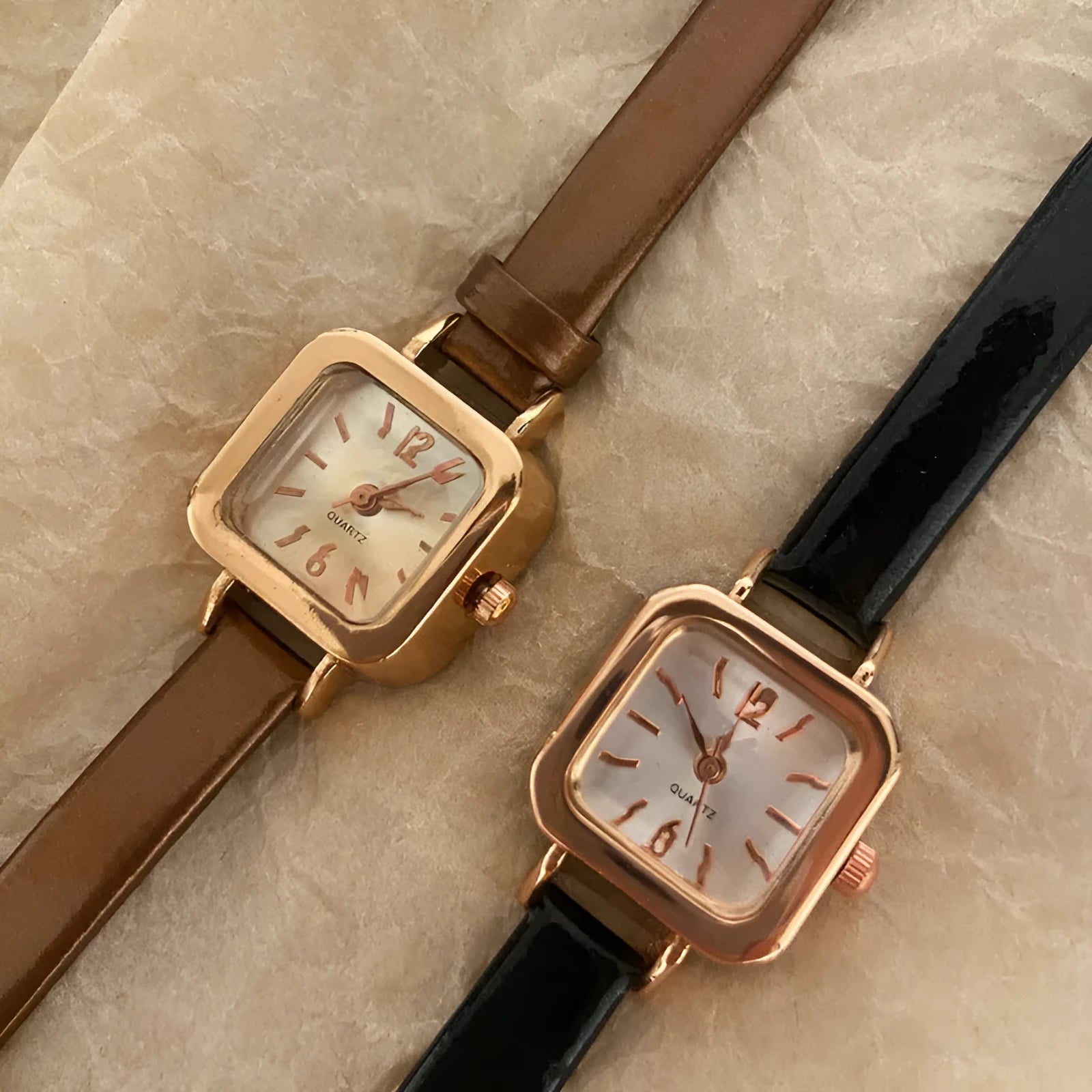 Retro style women's fashion watch with 10mm alloy case in black, white, pink, or brown.