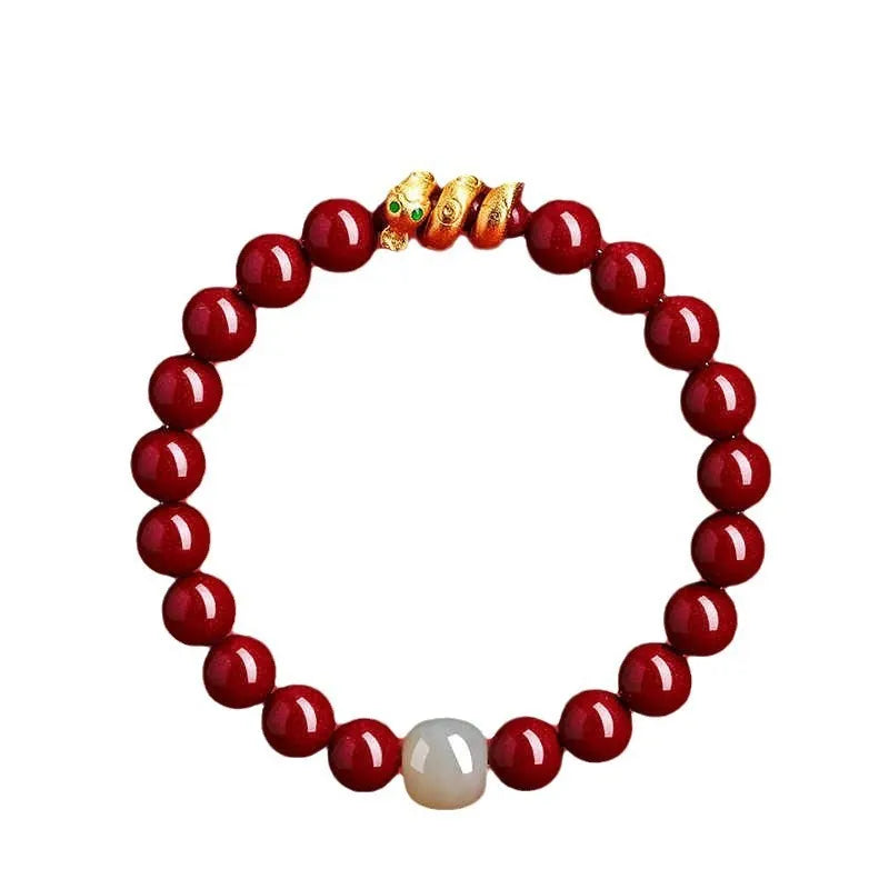Handmade cinnabar Snake Year zodiac bracelet with snake beads in Chinese style unisex design