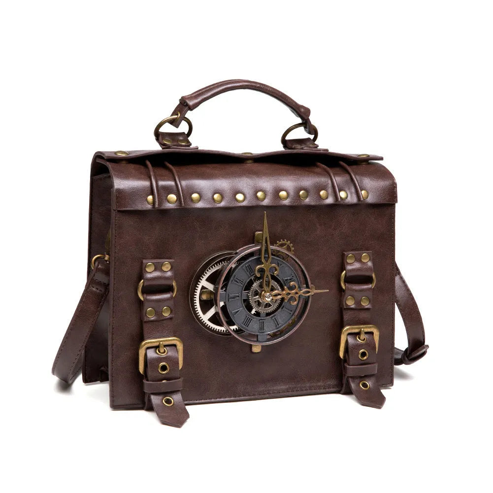 Bronze steampunk industrial retro shoulder bag with metal hardware 25x21x9cm