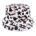 Bucket hat with musical note pattern in retro style, dome crown construction, polyester fabric