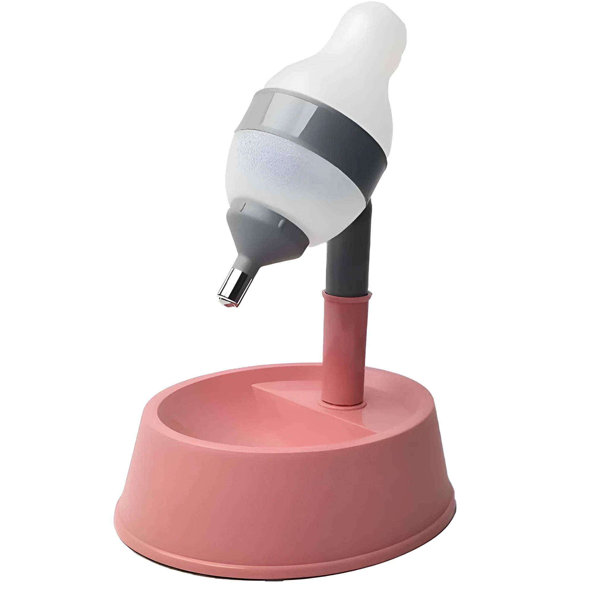 Green adjustable pet water dispenser showing height adjustment bars and ball-tip drinking nozzle