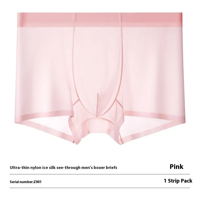 Men's ice silk boxer briefs in multiple colours on a white background, showing seamless design.