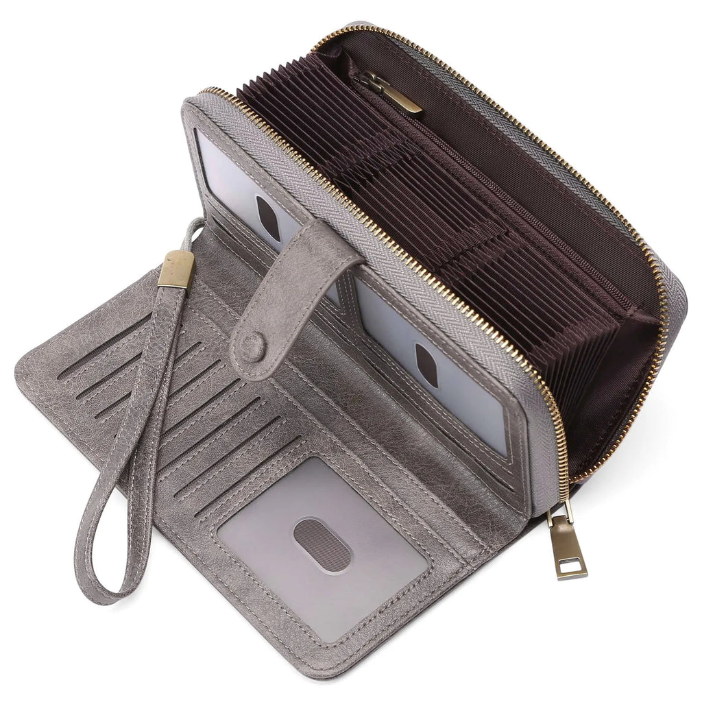Expanding card holder women's long wallet passport bag in PU synthetic leather with anti-theft swiping