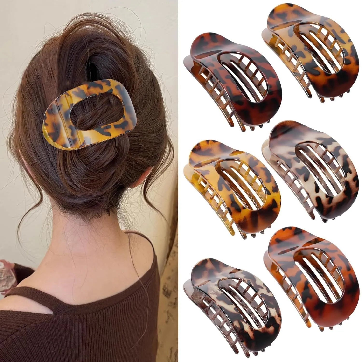 Set of six nude-coloured plastic hair clips with frosted grip finish and quadrilateral shape