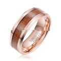 8mm wide Ugyen wood and leather men's ring with U-shaped band in rose gold or steel finish