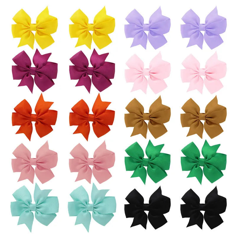 20 pairs of 3-inch grosgrain ribbon hair bow clips with alligator clips in mixed colours for toddlers