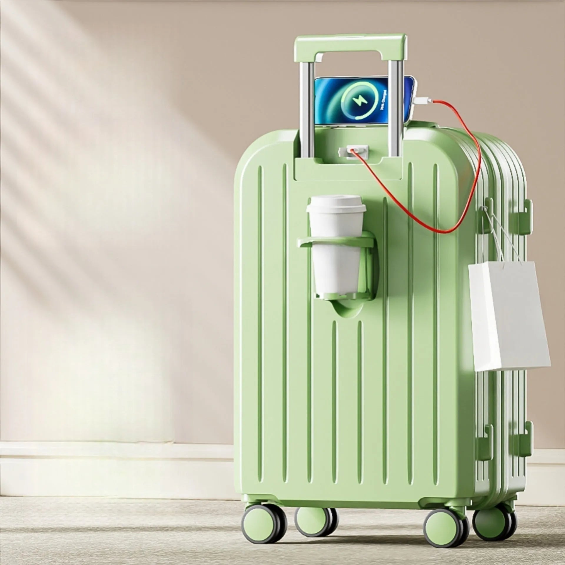 Small lightweight password suitcase trolley case with striped pattern and universal wheels in multiple colours