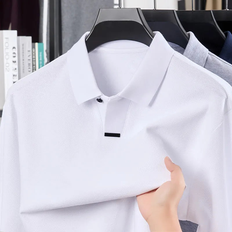 Men's loose fit cotton polo shirt with lapels and long sleeves in multiple colour options