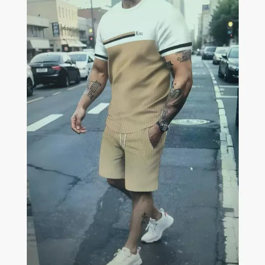Men's loose fit short-sleeved T-shirt and shorts summer set in polyester fabric