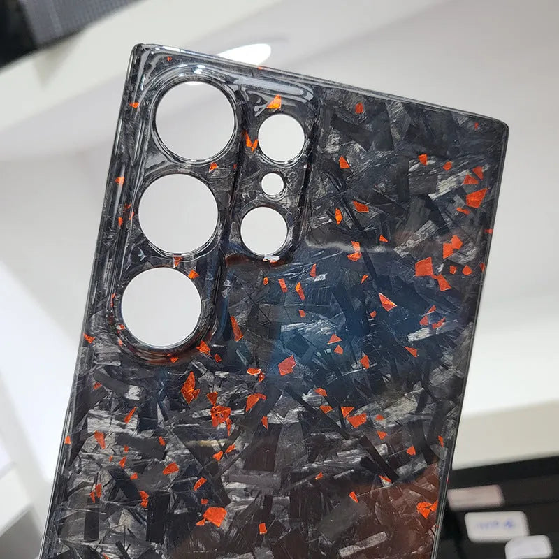 Carbon fiber phone case for Samsung with forged bright fine holes and black finish, European American style