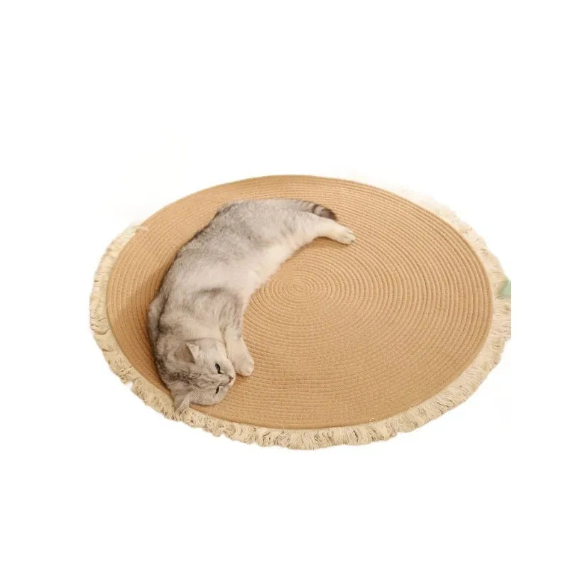 Natural papyrus cat scratch mat with integrated nest in simple style, available in multiple sizes and colours