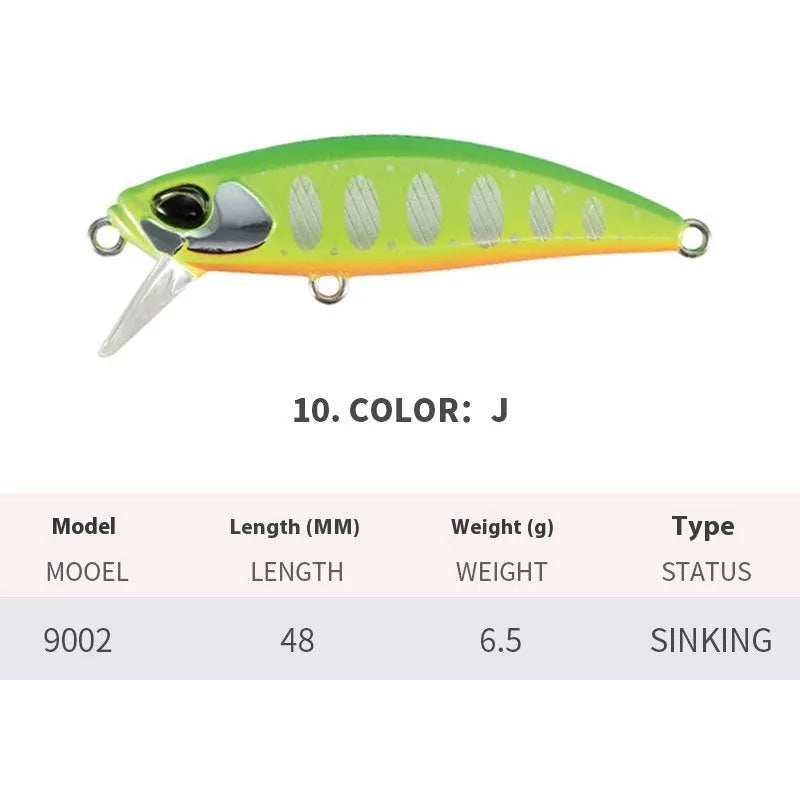 48mm submerged mino fishing lure for mandarin fish and snakehead in various colours