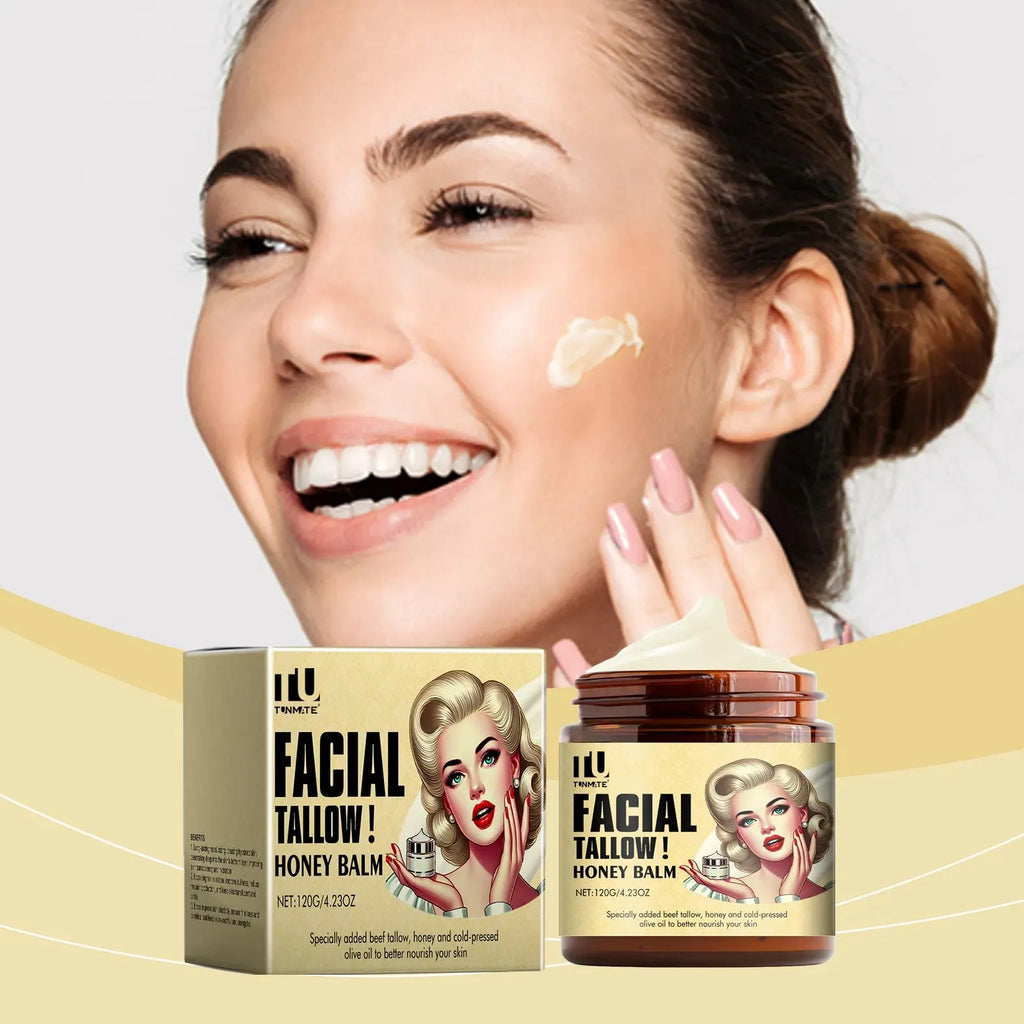 Beef tallow skincare balm in a 120g container, whipped grass fed tallow moisturiser for face and body
