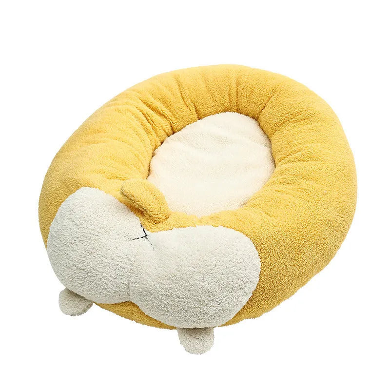 Corgi-shaped plush pet bed for dogs and cats in three sizes