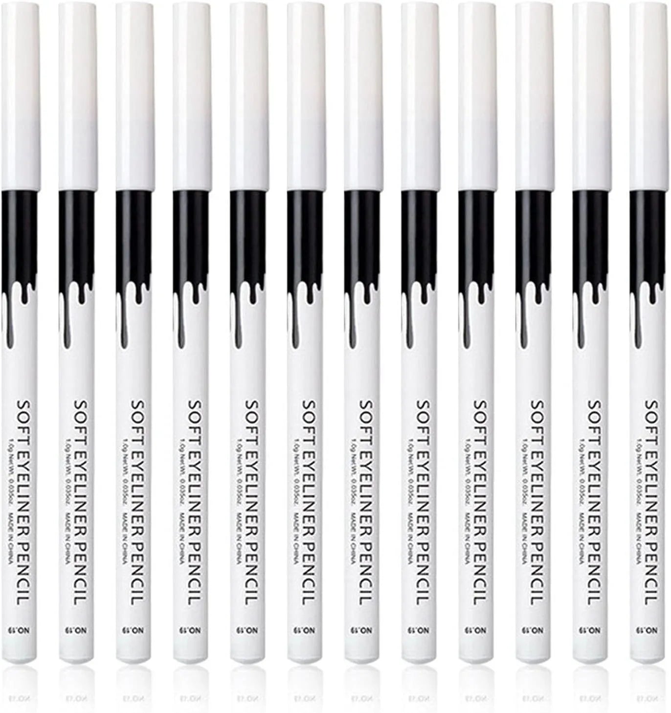 12 piece white and black eyeliner pencil set with sharpener for multi-use makeup application