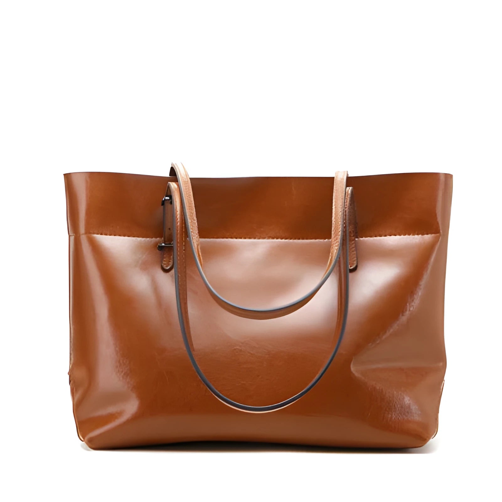 Wax cowhide leather handbag with horizontal design and two compartments