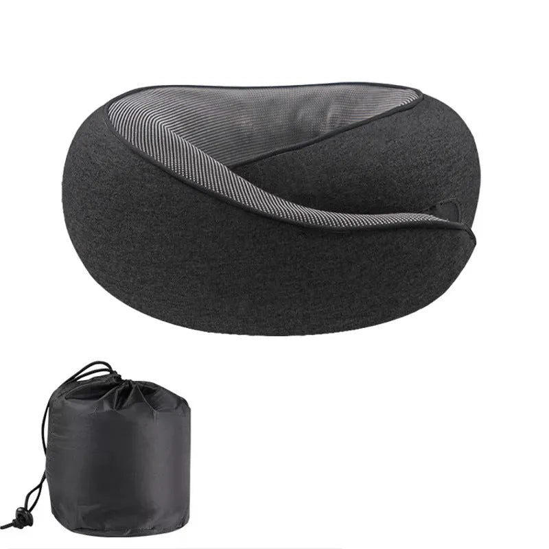 U-shaped memory foam travel neck pillow with storage bag in dark grey colour