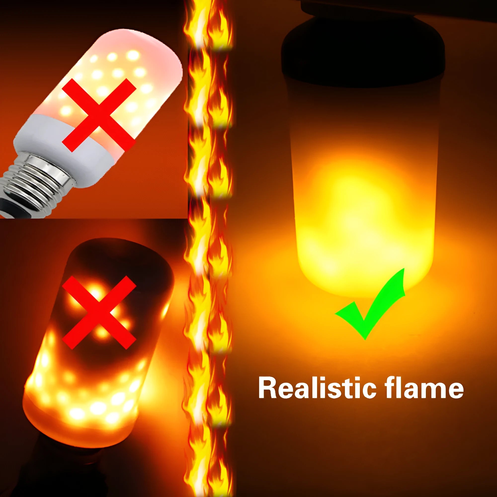 Decorative LED flame effect light bulb with E27 base for flickering ambience